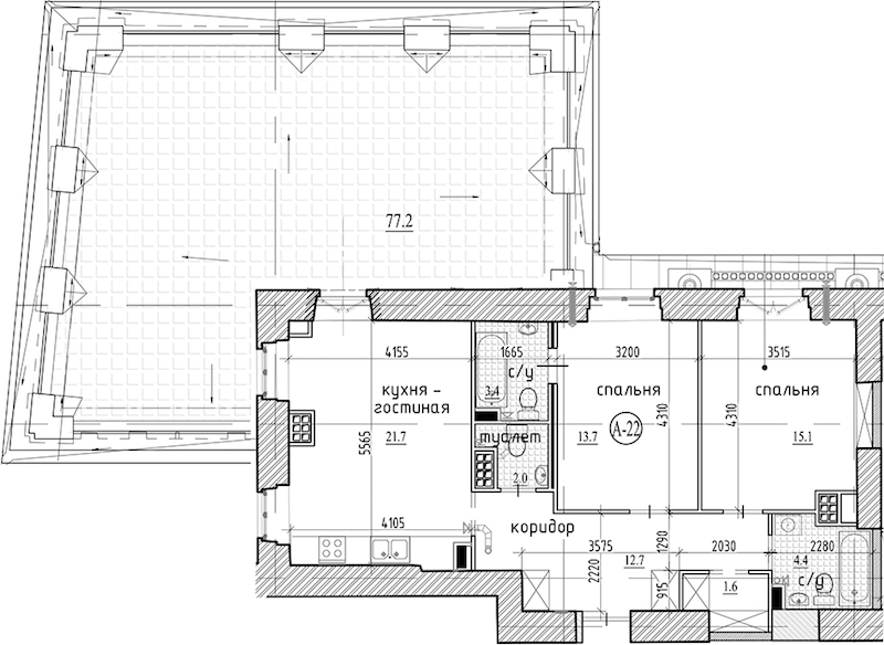 2-комнатная квартира 151.8 м², 4/7 эт., ЖК «Северная Корона»